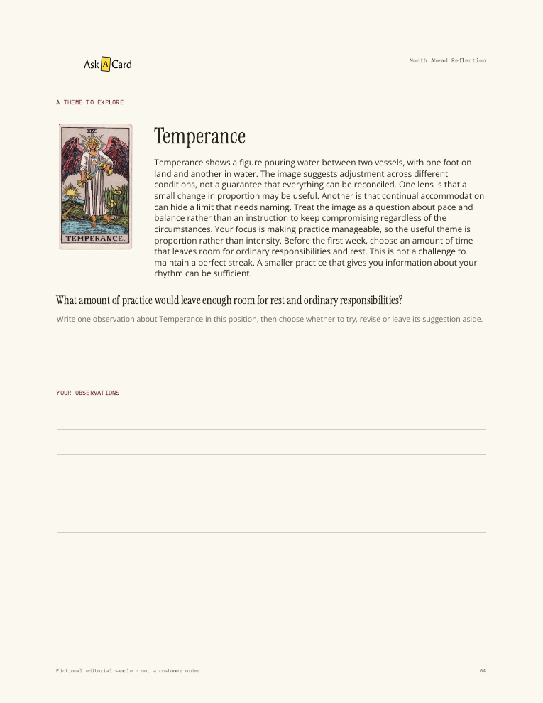 Month Ahead Reflection sample report page 04: Card interpretation and reflection