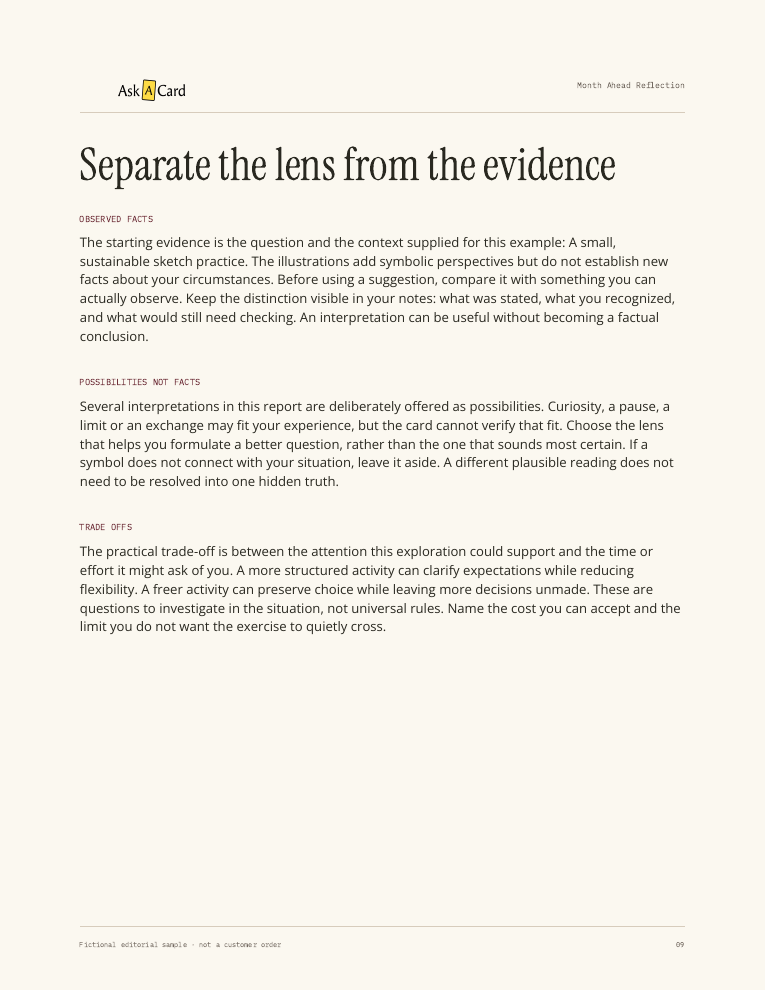 Month Ahead Reflection sample report page 09: Evidence and interpretation