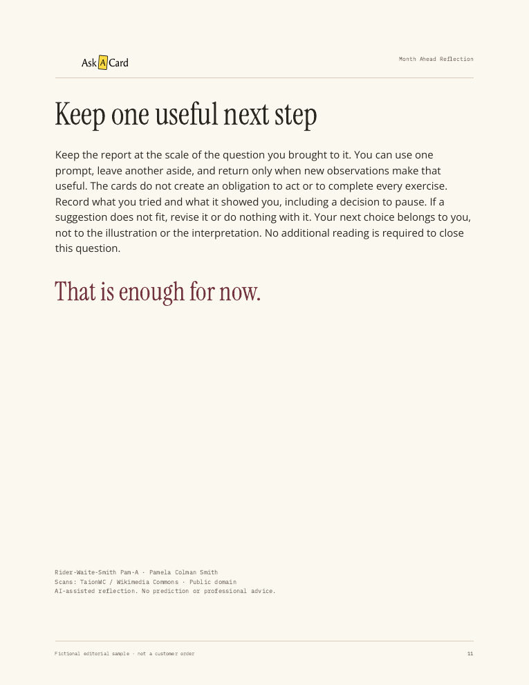 Month Ahead Reflection sample report page 11: Closing and image sources