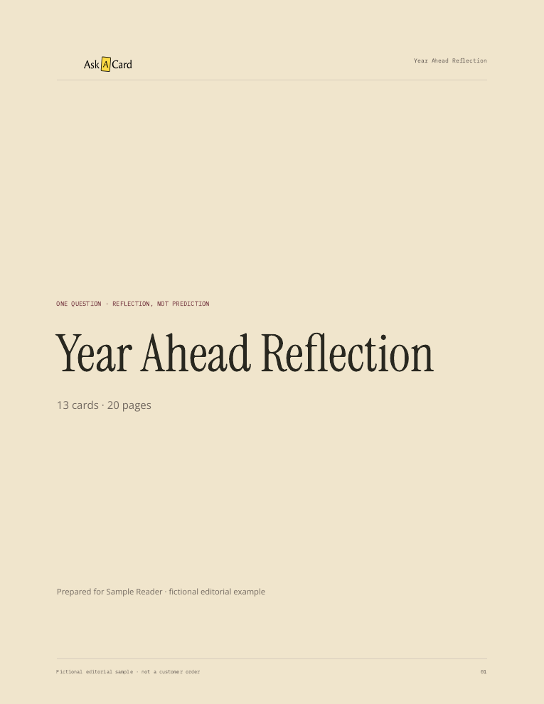 Year Ahead Reflection editorial PDF cover with a fictional sample question