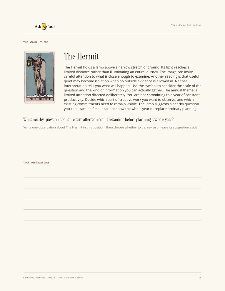 Year Ahead Reflection sample report page 04: Annual theme and observations