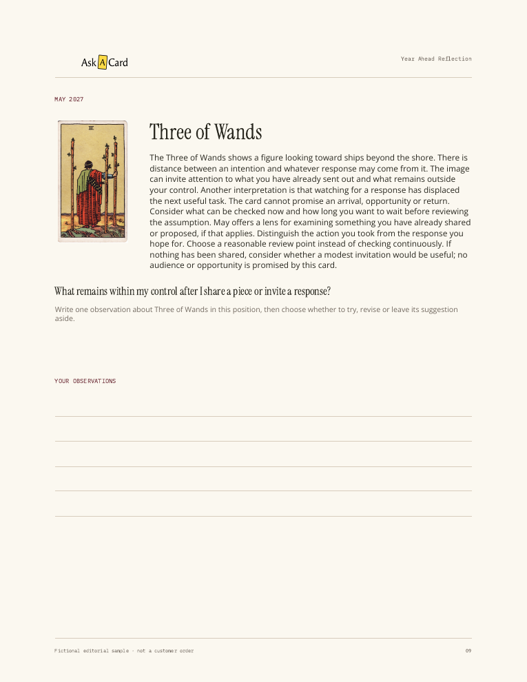 Year Ahead Reflection sample report page 09: Card interpretation and reflection