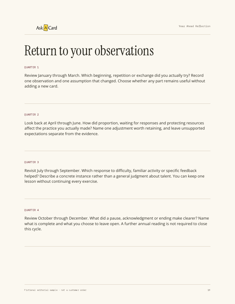 Year Ahead Reflection sample report page 19: Quarterly review